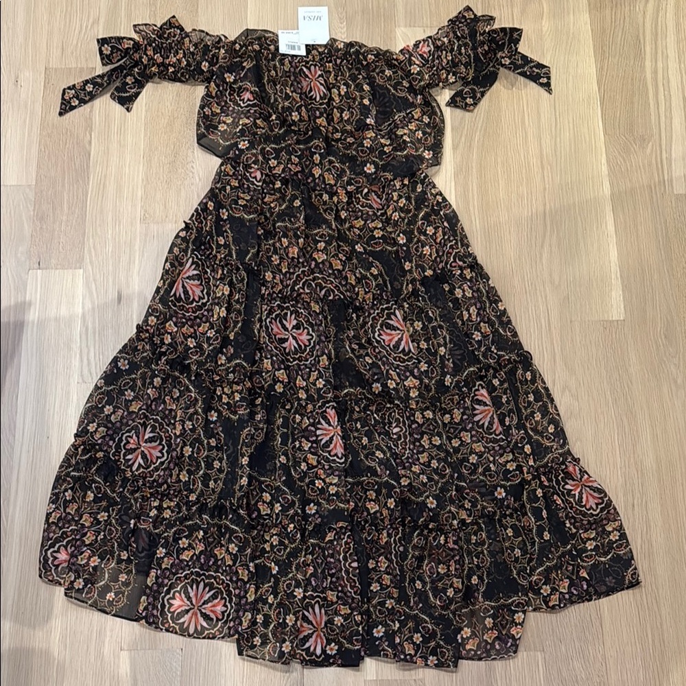Misa Los Angeles Black and Pink Floral Formal Dress